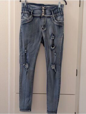 Distressed Skinny Jeans With High Waist For Juniors By T&Y